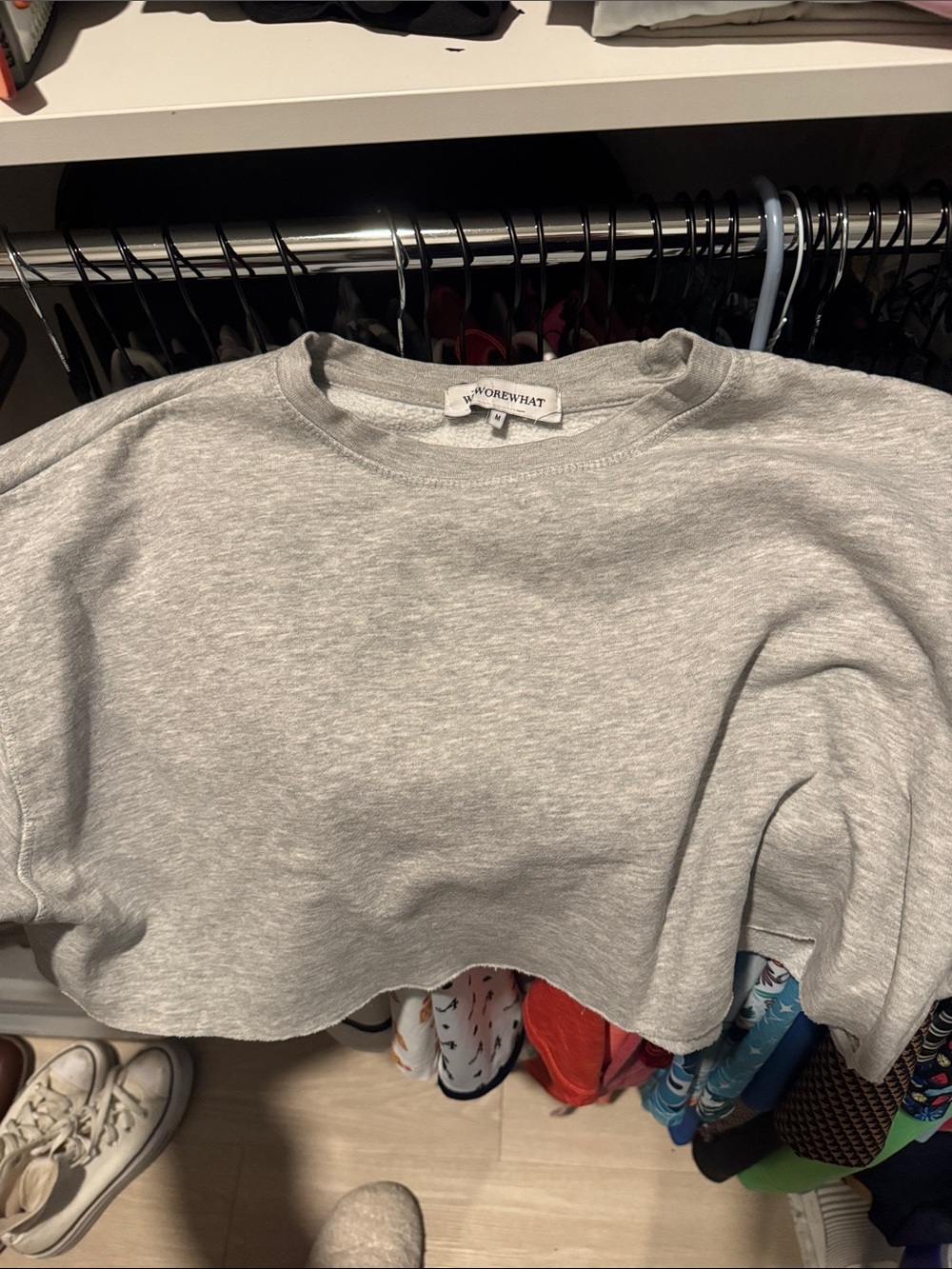 WeWoreWhat Light Gray Cropped Crewneck Sweater